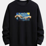 Hand Oil Painting Style Print Relax Fit Sweatshirt
