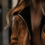 Women's Retro Zipper Contrast Color Suede Coat