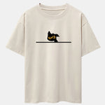 Black Cat In Doubt Print Drop Shoulder Oversize T-Shirt
