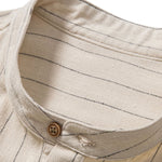 Linen Blend Striped Half Open Placket Henley Collar Shirt