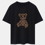 Checkerboard Dissolving Bear Drop Shoulder Oversize T-Shirt & Corduroy Shorts