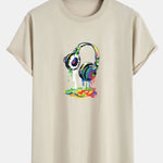 Headphones Graffiti Print Cotton Arc Hem T-Shirt