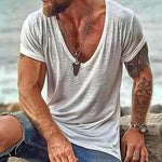 Men's Casual Cotton V Neck Short-Sleeved T-Shirt