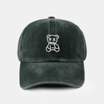 Neutral Casual Washed Cotton Sun Shading Baseball Cap With Teddy Bear Pattern