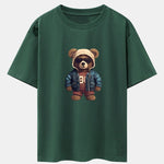 Bear In Leather Jacket Print Drop Shoulder Oversize T-Shirt