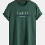 Regular Fit Stripe Paris Slogan Print Cotton T-Shirt