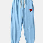 Rose Print Cotton Blend Jogger Pants