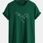 Regular Fit Dog Line Drawing Print Cotton T-Shirt