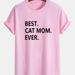 Regular Fit Best Cat Mom Ever Print Cotton T-Shirt