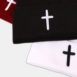 3D Cross Embroidered Pattern Flanged Knitted Hat