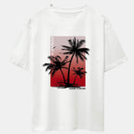 Palm Tree Red Background Print Oversize T-Shirt & Swim Shorts