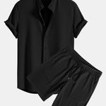 Muscle Fit Ribbed Stand Collar Shirt & Shorts