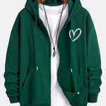 Heart Print Relax Fit Zip Hoodie