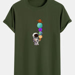 Planet Astronaut Print Cotton Arc Hem T-Shirt