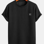 Short Sleeve Geometric Jacquard Arc Hem T-Shirt & Drawstring Corduroy Cargo Jogger Pants