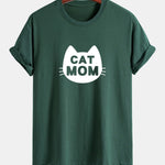 Regular Fit Cat Mom Print Cotton T-Shirt