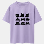 Black Cat Staring Print Drop Shoulder Oversize T-Shirt