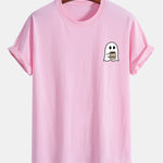 Regular Fit Ghost Drinking Coffee Print Cotton T-Shirt
