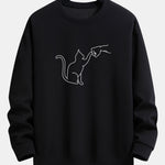 Fist Bump Cat Print Relax Fit Sweatshirt