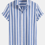 Striped Cotton Blend Button Up Shirt & Straight Leg Linen Pants