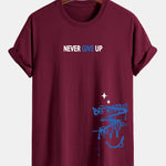 Regular Fit Never Give Up Smiley Face Print Cotton T-Shirt