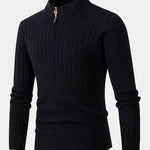 Braided Mock Neck Quarter Zip Sweater