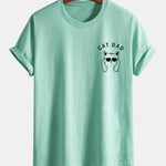 Regular Fit Cat Dad Wearing Glasses Print Cotton T-Shirt