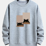 Black Cat Staring Print Relax Fit Sweatshirt