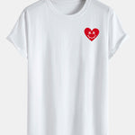 Heart Smiley Face Print Cotton Arc Hem T-Shirt