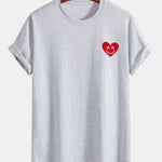 Regular Fit Heart Smiley Face Print Cotton T-Shirt