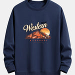 Mountain Landscape Illustration Print Relax Fit Sweatshirt