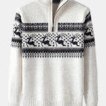 Christmas Moose Print Half Zip Sweater