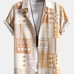Tribal Geometric Patchwork Print Button Up Shirt & Swim Shorts