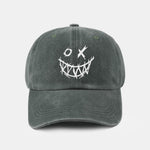 Evil Smiley Face Pattern Classic Retro Washed Distressed Cotton Baseball Cap
