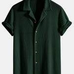 Short Sleeve Knitted Waffle Cuban Shirt & Straight Leg Linen Pants