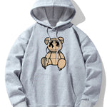 Plaid Pattern Dissolving Bear Print Drop Shoulder Relaxed Hoodie