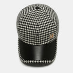 Vintage Houndstooth M Letter Woolen Fabric Baseball Cap