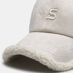Embroidery Letter Plush Warm Baseball Cap
