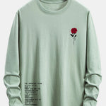 Long Sleeve Slogon Rose Print Cotton T-Shirt