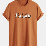 Regular Fit Black Cat Ghost Print Cotton T-Shirt
