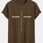 Stripe Los Angeles Print Cotton Arc Hem T-Shirt