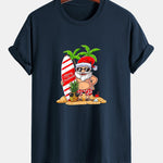 Regular Fit Summer Beach Santa Print Cotton T-Shirt