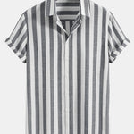 Striped Cotton Blend Button Up Shirt & Straight Leg Linen Pants