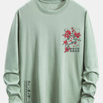 Long Sleeve Cherry Blossom Slogan Print Cotton T-Shirt