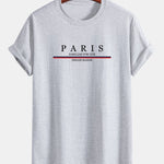 Regular Fit Stripe Paris Slogan Print Cotton T-Shirt