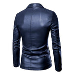 Men's Vintage Lapel Two Button Single Breasted Slim Fit PU Blazer