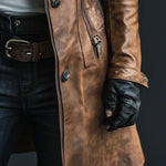 Women's Vintage Fur Collar Zipper Faux Leather Coat