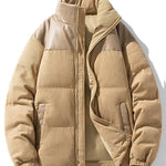 Corduroy PU Patchwork Puffer Coat