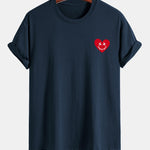 Regular Fit Heart Smiley Face Print Cotton T-Shirt