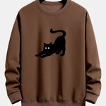 Black Cat Stretching Print Relax Fit Sweatshirt